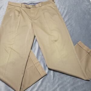 Roundtree Yorke TravelSMART Dress Pants Mens 38x32 Brown Beige Pockets Easy Care